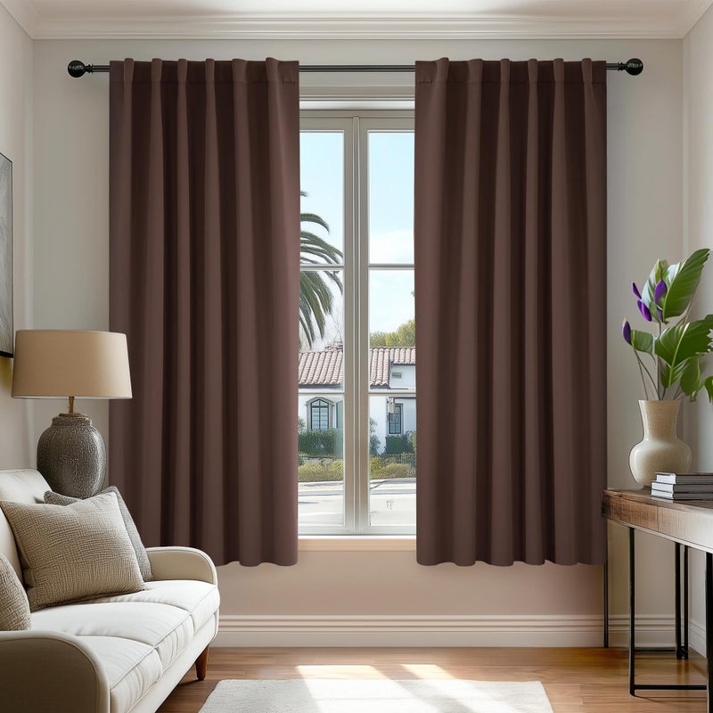 Deconovo Blackout Curtains for Kitchen Window, Back Tab and Rod Pocket Curtains, Set of 2 Panels, Room Darkening Curtains (52W x 45L Inch, Chocolate) - Image 1